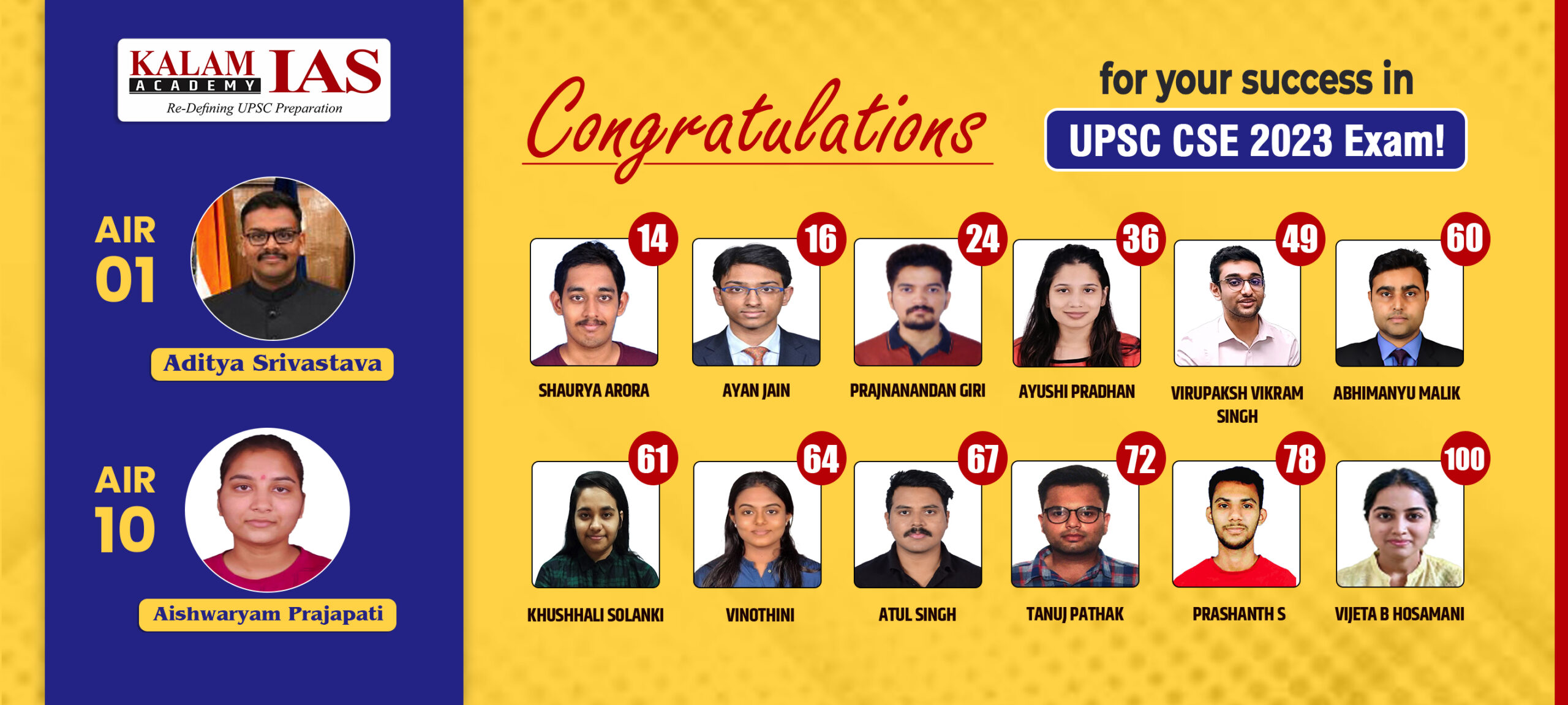 UPSC CSE Result 2023 | Kalam IAS Top 100 Result
